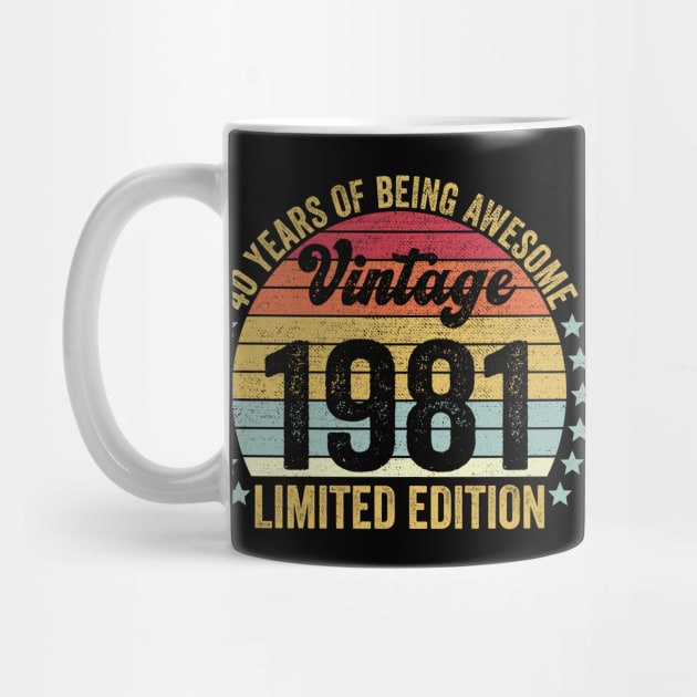 40th Birthday, 40 Year Old Gifts Vintage 1981 Limited Edition by DragonTees